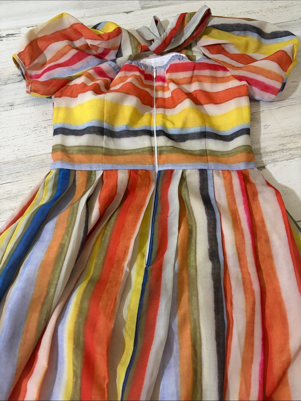 Mr Water New York Vintage inspired Rainbow Striped Cotton Dress NWT Puff Sleeve - Picture 7 of 7